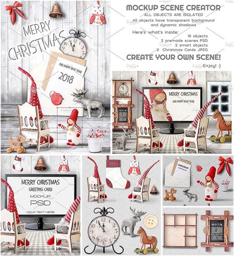 In case you want to highlight a text more than the images in your mockup, you can use this elegant and sophisticated header and image scene generator. Christmas Mockup Scene Creator | Free download