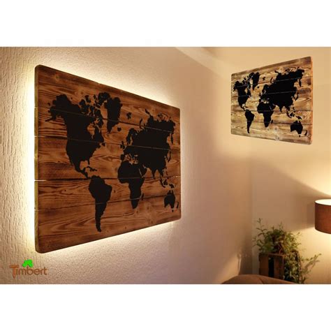 Dann zeigen sie ihre vorliebe für reisen und abenteuer mit einem angesagten wandbild weltkarte! WELTKARTE auf HOLZ mit LED Beleuchtung Wandbild