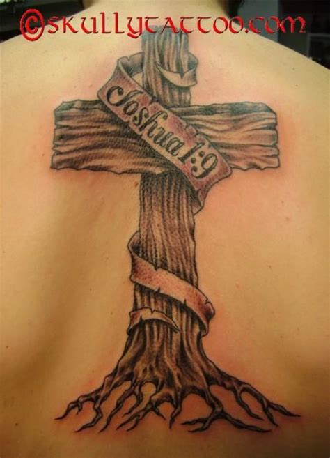 Right shoulder angel wings cross tattoo for men. cross without banner...use roots and squared corners http ...