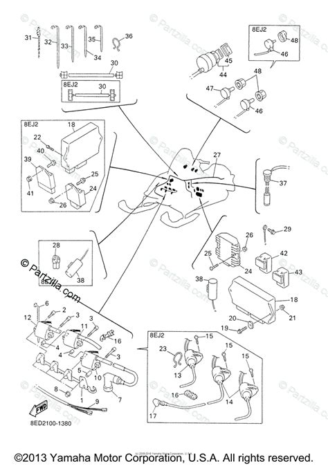 It shows the elements of the circuit as streamlined forms and the power as well as signal links in between the tools. Yamaha Snowmobile 2001 OEM Parts Diagram for Electrical - 1 | Partzilla.com