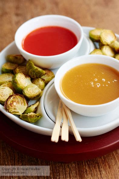 How to make sriracha sweet chili roasted brussels sprouts: Roasted Brussels Sprouts with Salted Caramel Dip and Sweet ...