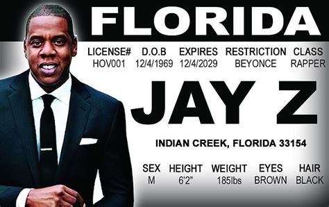 Enter part of the site name. Jay Z Novelty ID / Driver's License