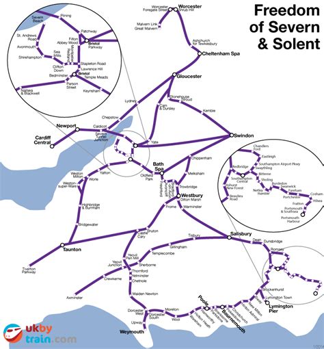 For details of these routes visit the national rail website. Freedom of Severn & Solent Rover rail pass