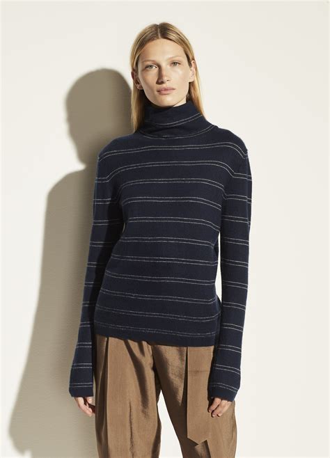 Boiled Cashmere Striped Fitted Turtleneck for Women | Vince