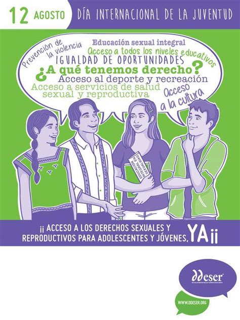 La promoción de este día apoya medidas, para mejorar la participación de la juventud en actividades de incidencia social y suscitar dentro de los estados el desarrollo de políticas, en temas prioritarios como, educación. SEXUALIDAD, Feminismos, Género, Derechos Humanos y algo ...