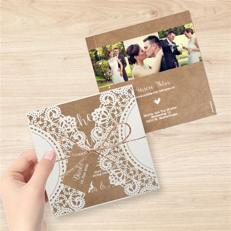 Dankeskarte Hochzeit 767 mit Lasercut-Umlage, Schnur und ...
