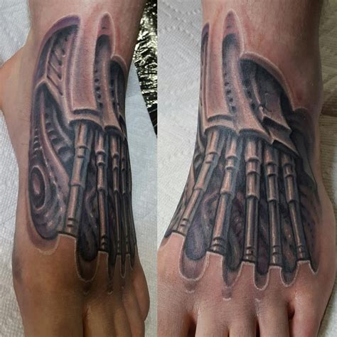 According to chaotic moon, the tattoo will have the ability to monitor body temperature and detect if someone is stressed. Biomech foot by Jason Wheelwright: TattooNOW