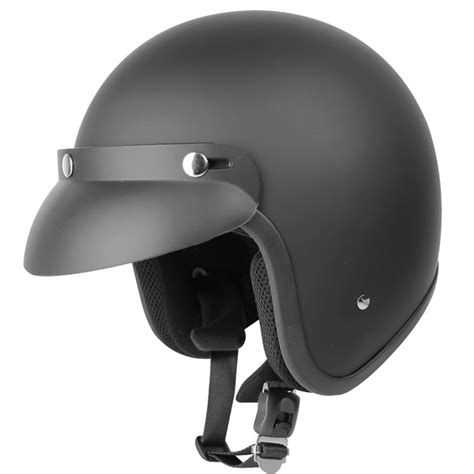 This white motorcycle helmet is being promoted as a white head piece, but you actually have the choice of nine different colors, finishes, and coatings. Flat Black Open Face Motorcycle Helmet with Visor