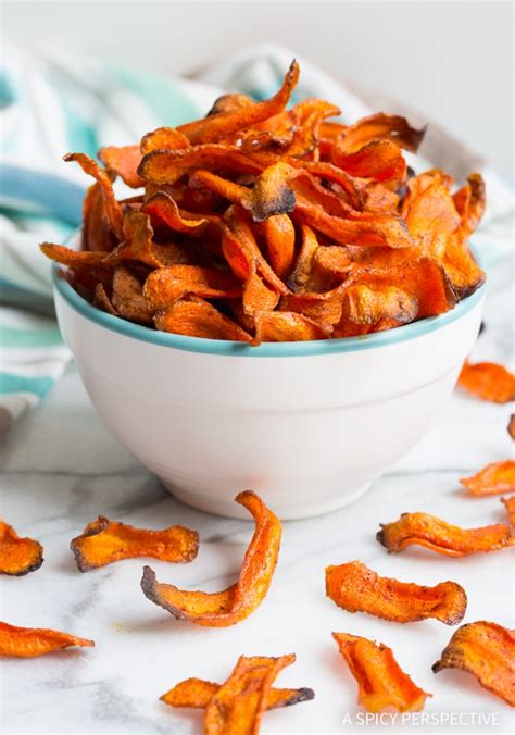 Things to do with carrots for snacks. Healthy Baked Carrot Chips - A Spicy Perspective