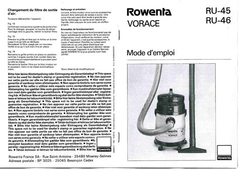 Mode d'emploi ROWENTA RU 45 VORACE - Trouver une solution ...