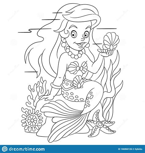 Online mermaid coloring pages for kids. Coloring Page With Cute Lovely Mermaid Stock Vector ...
