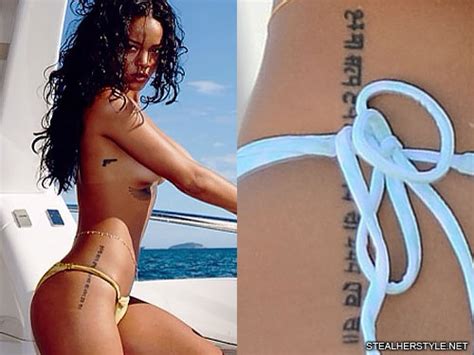 Rihanna has over 20 tattoos. Rihanna Sanskrit Hip Tattoo | Steal Her Style