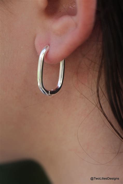 Silver chunky hammered hoop earrings. Square Hoop Earrings, Geometric Thick Hoops, Sterling ...