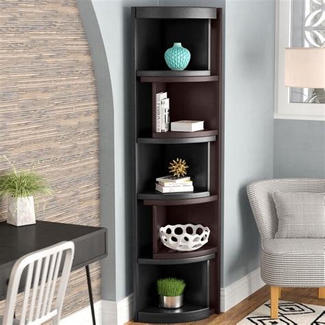 This corner bookcase provides storage while elegantly filling a room and is a solution for storage and space. Ivy Bronx Bridges Corner Unit Bookcase & Reviews | Wayfair