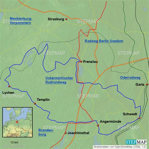 Nur knapp 80 kilometer von der hauptstadt berlin entfernt, im nördlichsten teil des landes brandenburg, liegt eine über jahrhunderte fast unveränderte landschaft. StepMap - Radwege Uckermark - Landkarte für Deutschland