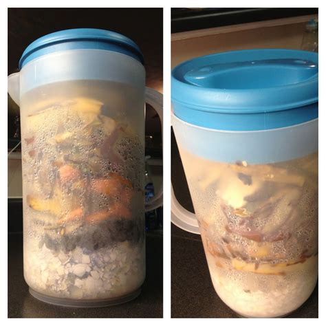 Easy kitchen tips, frugal living, money saving tips. DIY compost. Use a pitcher to store kitchen scraps until ...