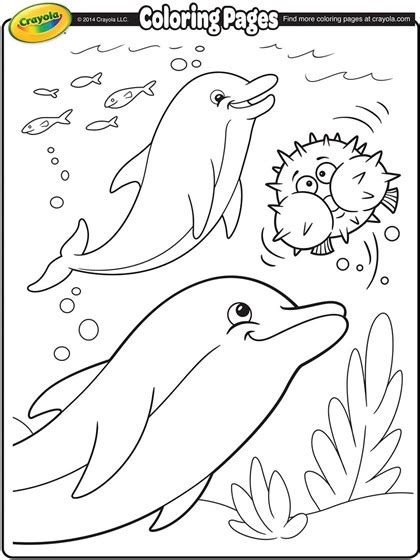 Coloring page with pair of jumping dolphins in the sea. Dolphins Coloring Page | crayola.com