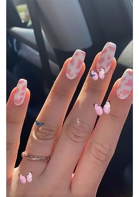 You can create this design with gel polish only, no need for extra. ahh pink cow print in 2020 | Cow nails, Cute acrylic nail ...