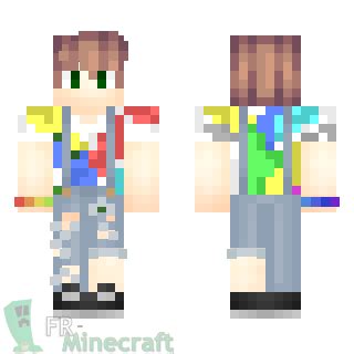 Come here and enjoy our funny video. Minecraft Skin Minecraft : Garçon salopette bleue et T-shirt multicolore