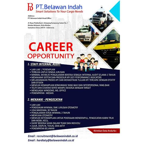 25 maret 2015 job description. Informasi Lowongan Kerja Medan di PT Belawan Indah - POSKERJAMEDAN.COM