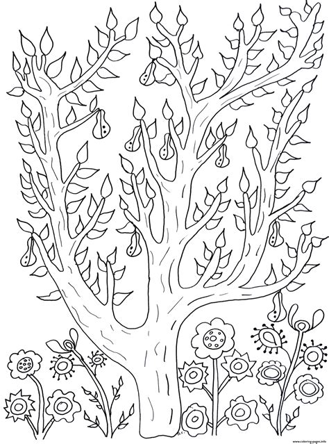 Tree coloring pages feature various types of trees and plants which help kids … Adult Cute Tree With Leaves And Pears Olivier Coloring ...