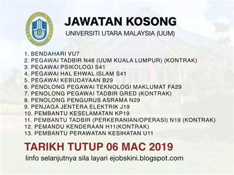 Jawatan kosong 2021 di institut penyelidikan perhutanan malaysia (frim) | permohonan adalah dipelawa daripada warganegara malaysia yang ber. Jawatan Kosong Universiti Utara Malaysia (UUM) — Tarikh ...