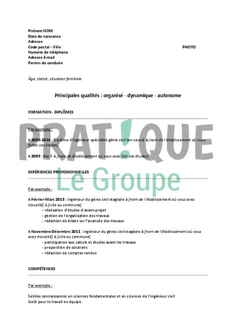 Conseils et arguments à mettre en avant. modele cv dut genie civil - CV Anonyme