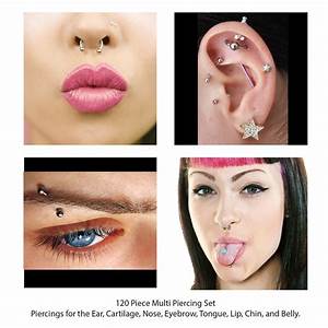 Bodyj4you 120 Pcs Body Piercing Lot Belly Ring Labret Tongue Eyebrow