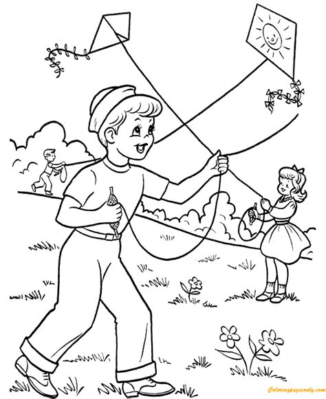 Jpg source click the download button to see the full image of kids flying a kite coloring pages free, and download it to your computer. Flying Kite in Spring Coloring Page - Free Coloring Pages ...