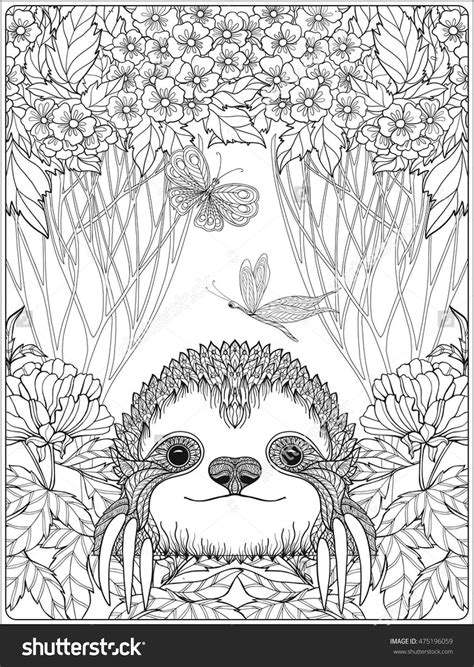 Free printable cute mushroom coloring sheets for adults. Cute Sloth In Forest Coloring Page For Adults Shutterstock ...