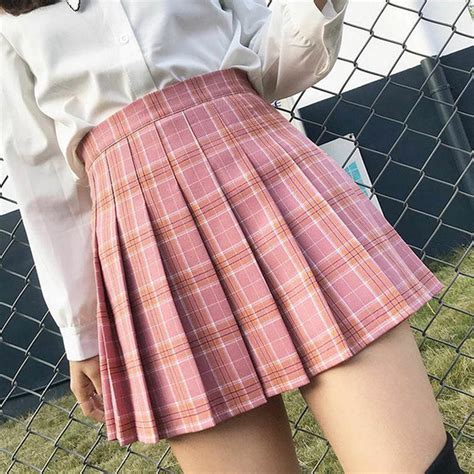 The back has a little tag and the pleats look different. 2021 Women Summer Bottom Pink Plaid Mini Skirt Femme High ...