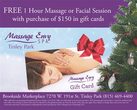 Massage envy gift card target. FREE 1 Hour Massage or Facial Session with purchase of ...