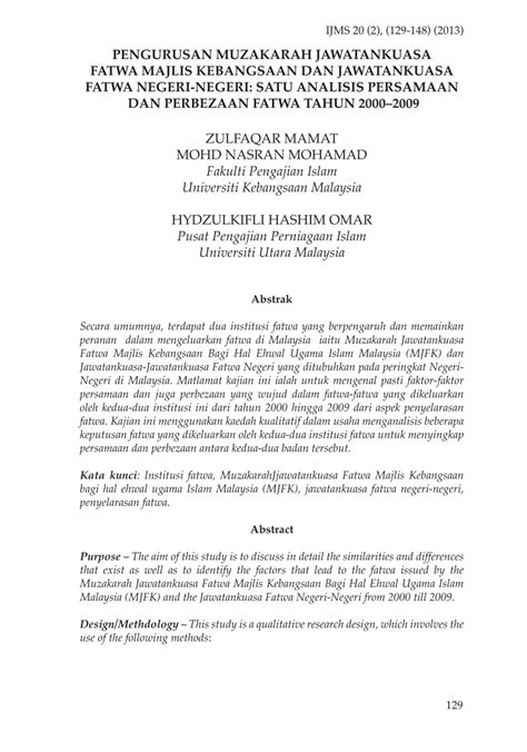 Kajian ini menganalisa beberapa keputusan hukum hasil muzakarah jawatankuasa fatwa majlis kebangsaan oleh jabatan kemajuan ugama malaysia di dalam aspek muamalat dan ekonomi. (PDF) PENGURUSAN MUZAKARAH JAWATANKUASA FATWA MAJLIS ...