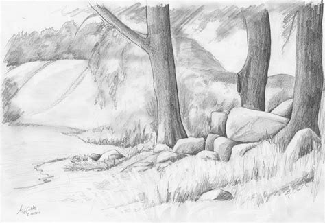 Using the same four steps, it will help you break down even the busiest of places so that they can be rendered in pencil. Landscape Drawings in Pencil | Pencil drawing of a landscape with megalithic grave - by ...