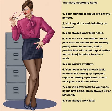 The sissy institute is the place for sissybois, fembois, twinks, trans girls, cross dressers, sissyslaves, cis straight men and cis women, etc., to learn how to be the femme being that you want to be. Misty Steele's TG captions: The Sissy Secretary Rules