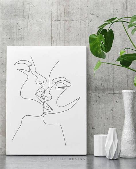 Download this continuous line drawing of couple kissing each other vector illustration simple minimalist design concept, hand drawn, friendship. Couple Kiss Printable, One Line Drawing Print, Black and ...