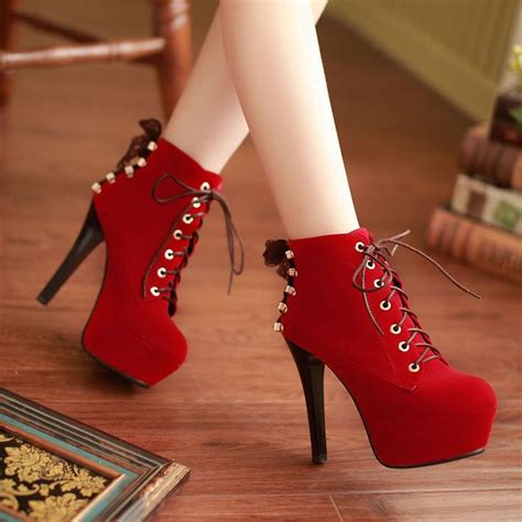 Boots lace up heel boot new stylish women's ankle boots lace up romen thick high heel basic comfortable boot buckle boots shoes. Lace Up Platform Stiletto Heel Short Boots Plus Size Women ...