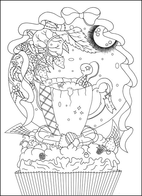 Free coloring sheets to print and download. Delicious Strawberry Cupcake - Cupcakes Adult Coloring Pages