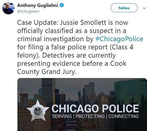 It is a kind request to provide an update on the progress of the case and report any new findings. Jussie Smollett now classified as suspect in criminal ...