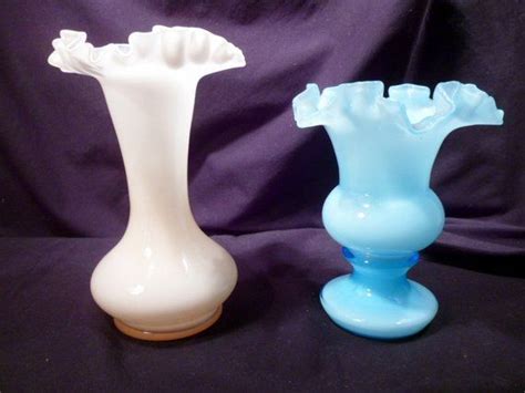 Check spelling or type a new query. Two Early Fenton Vases Ruffled Rims Pink and Light Blue ...