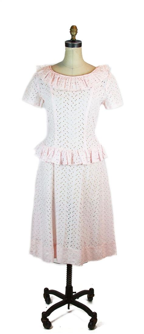 Dresstells women's bridesmaid elegant tea dress floral lace cocktail formal swing dress. 1940s Dress Pink Eyelet Lace Ruffle Neckline Ruffled ...