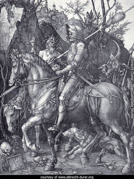 The image is infused with complex iconography and symbolism, the precise meaning of which has been argued over for centuries. Albrecht Durer - The Complete Works - The Knight Death And ...