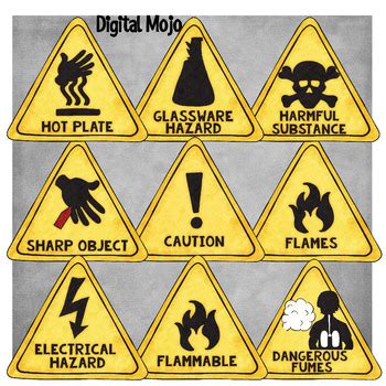 Hazard pictograms alert us to the presence of a hazardous chemical. Science Signs Safety Clipart by Digital Mojo | Teachers ...