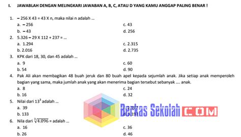 Berikut bospedia memberikan soal uas matematika kelas 6 sd/mi. Bank Soal Matematika SD Kelas 6 Kurikulum 2013 Lengkap ...