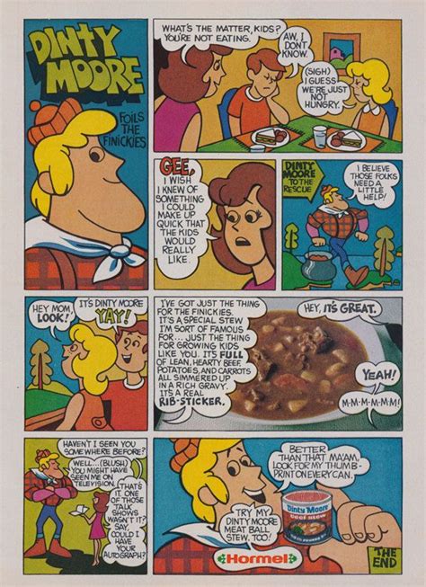 Recipes i want to try. Hormel Dinty Moore Beef Stew Ad Comic Illustration 1970s Vintage Food Advertising Retro Kitche ...