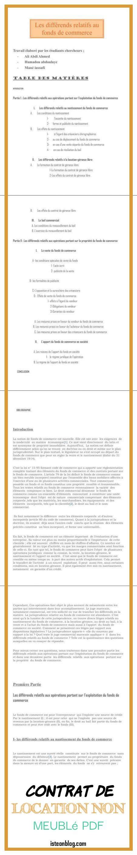 (minimum 1 an, limité aux événements précis qui justifient que le bailleur personne physique ait à reprendre le local pour des raisons professionnelles ou. Contrat De Location Non Meublé Pdf en 2020 | Contrat de ...