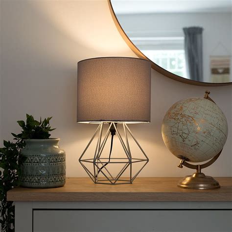 Top diameter x 15 in. Angus Geometric Grey Table Lamp with Grey Shade ...