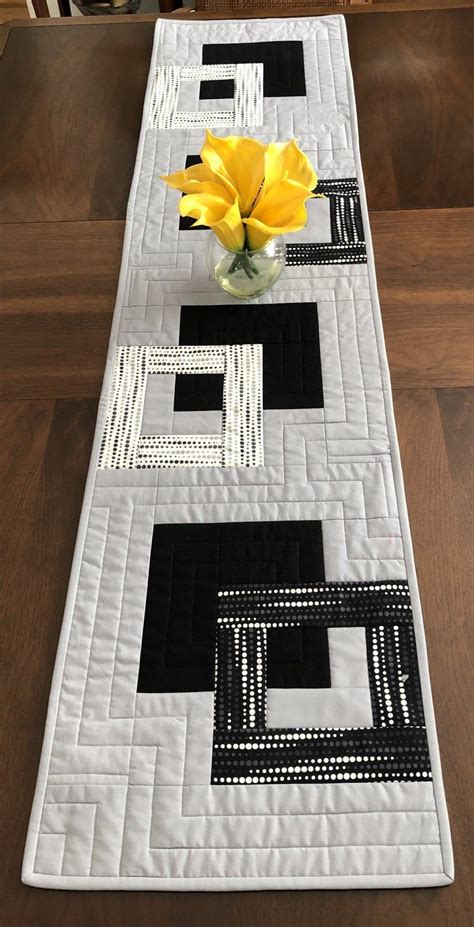 Runners add personality to your table setting and help you switch up your dining experience. Modern Quilted Table Runner Black White and Grey ...