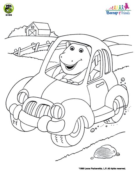 View and print full size. Dinosaur Barney Driving a Car Coloring Page