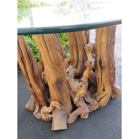 Tree trunk dining table base. Mid Century Modern Tree Trunk Base Dining Table With Glass ...